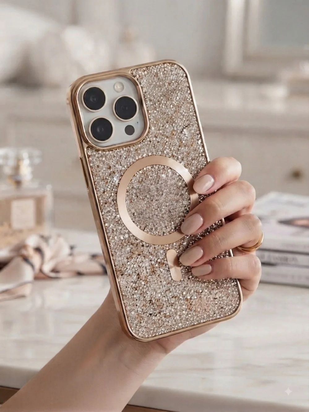 MVMT Magnet Quartzo Crystal Snap on iPhone 16 Pro Max MagSafe Case - Gold